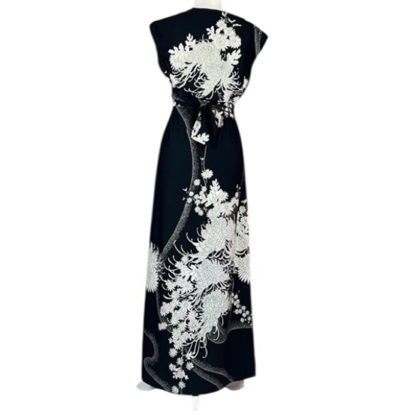 ❤️ Vintage 70s Polynesian Bazaar Chrysanthemum Print Hawaiian Maxi Dress, Small - Picture 2 of 7